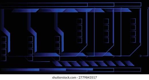 HUD frame element technology background with a border of blue neon light beams on black mesh texture.eps 10