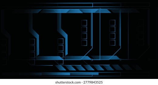 HUD frame element technology background with blue neon light emitting border