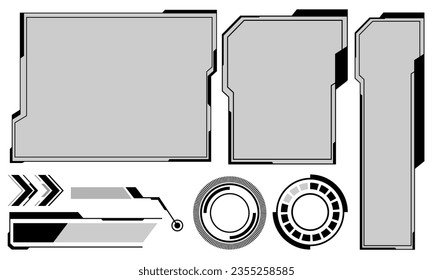 Hud frames black and grey user interface elements design modern technology futuristic control panel screen digital hologram window gaming menu touching cyber monitor set on black background vector