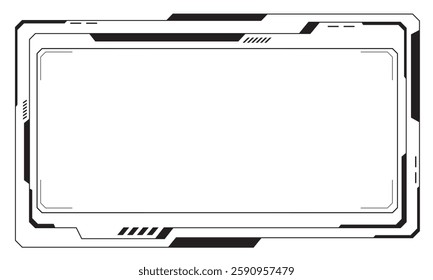 HUD frames black user interface elements design modern technology futuristic control panel screen digital hologram window gaming menu touching cyber monitor set white background vector illustration.