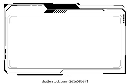 HUD frames black user interface elements design modern technology futuristic control panel screen digital hologram window gaming menu touching cyber monitor set white background vector illustration.