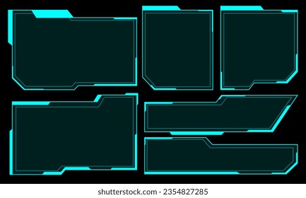 Hud frames blue user interface elements design modern technology futuristic control panel screen digital hologram window gaming menu touching cyber monitor set on black background vector illustration.