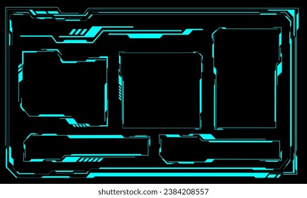 Hud frames blue user interface elements design modern technology futuristic control panel screen digital hologram window gaming menu touching cyber monitor set on black background vector illustration.