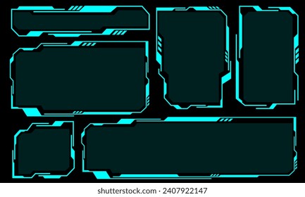 Hud frames blue user interface elements design modern technology futuristic control panel screen digital hologram window gaming menu touching cyber monitor set on black background vector.