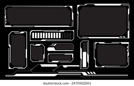 HUD frames white grey user interface elements design modern technology futuristic control panel screen digital hologram window gaming menu touching cyber monitor set on black background vector