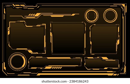 Hud frames yellow user interface elements design modern technology futuristic control panel screen digital hologram window gaming menu touching cyber monitor set on black background vector.