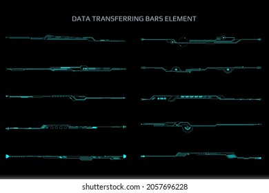 HUD Futuristic Big Data Transfer Communication Set For UI Game Infographic Frame Vector. Green Abstract Future Cyber Gadget Bar Status Shape Scifi Design Illustration.