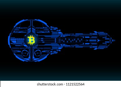HUD Futuristic Bitcoin Technology Interface Elements Panel Vector. Abstract Cryptocurrency Progress Dashboard Illustration.