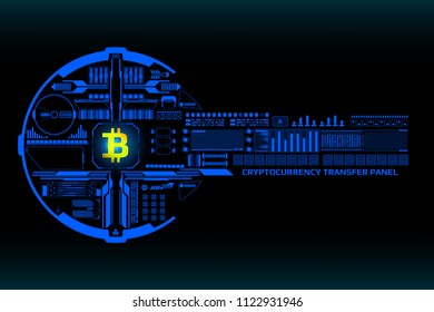 HUD Futuristic Bitcoin Technology Interface Elements Panel Vector. Abstract Cryptocurrency Progress Dashboard Illustration.