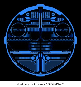 HUD Futuristic Blue Elements Data Transfer Communication Interface Indicator Status In Circle Panel Vector. Abstract Future Scifi Information Report Object Illustration.