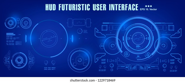 HUD futuristic blue user interface, dashboard display virtual reality technology screen