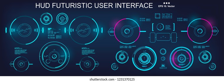 HUD futuristic blue user interface, dashboard display virtual reality technology screen