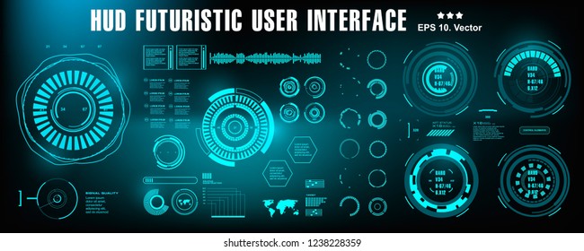 HUD futuristic blue user interface, dashboard display virtual reality technology screen