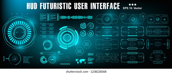 HUD futuristic blue user interface, dashboard display virtual reality technology screen