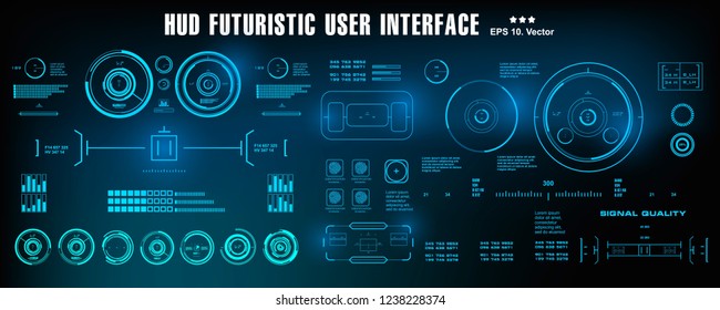HUD futuristic blue user interface, dashboard display virtual reality technology screen