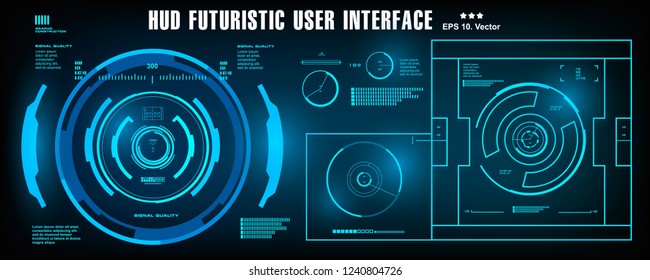 HUD futuristic blue user interface, dashboard display virtual reality technology screen, target