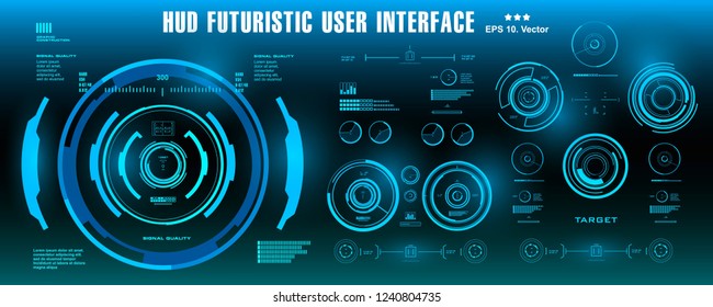 HUD futuristic blue user interface, dashboard display virtual reality technology screen, target