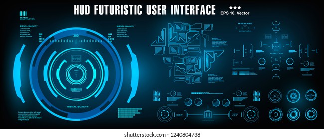HUD futuristic blue user interface, dashboard display virtual reality technology screen, target