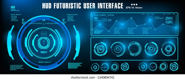 HUD futuristic blue user interface, dashboard display virtual reality technology screen, target