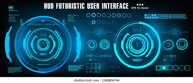 HUD futuristic blue user interface, dashboard display virtual reality technology screen, target
