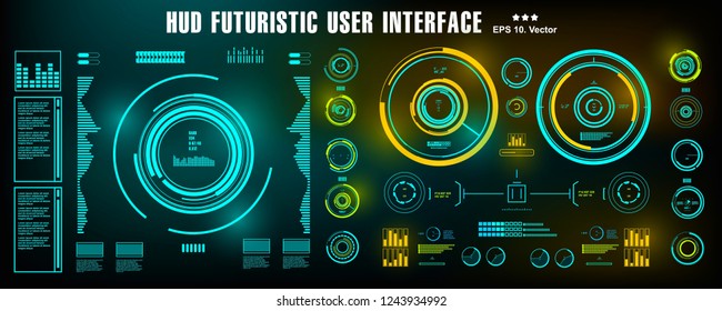 HUD futuristic blue user interface, dashboard display virtual reality technology screen