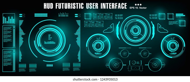 HUD futuristic blue user interface, dashboard display virtual reality technology screen