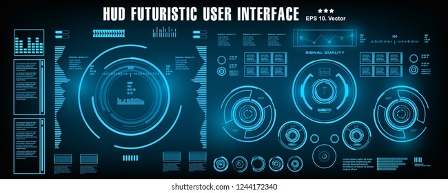 HUD futuristic blue user interface, dashboard display virtual reality technology screen
