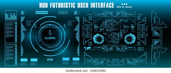 HUD futuristic blue user interface, dashboard display virtual reality technology screen