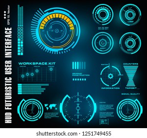HUD futuristic blue user interface, dashboard display virtual reality technology screen