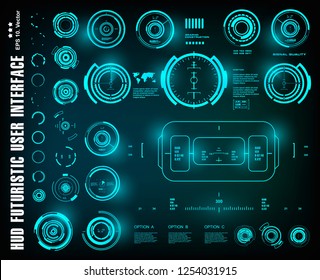 HUD futuristic blue user interface, dashboard display virtual reality technology screen, target