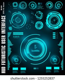 HUD futuristic blue user interface, dashboard display virtual reality technology screen, target