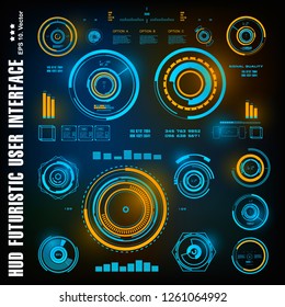 HUD futuristic blue user interface, dashboard display virtual reality technology screen, target