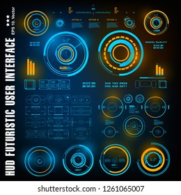 HUD futuristic blue user interface, dashboard display virtual reality technology screen, target
