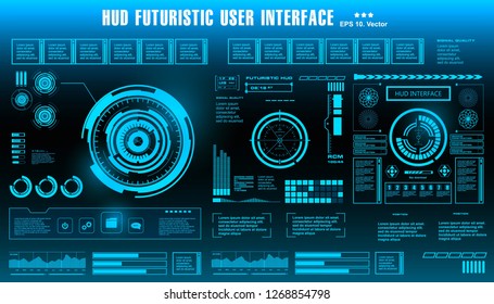 HUD futuristic blue user interface, dashboard display virtual reality technology screen, target