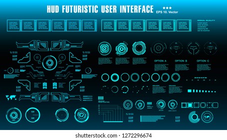 HUD futuristic blue user interface, dashboard display virtual reality technology screen, target