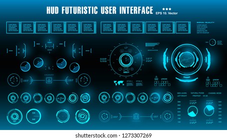 HUD futuristic blue user interface, dashboard display virtual reality technology screen