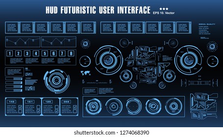 HUD futuristic blue user interface, dashboard display virtual reality technology screen, target