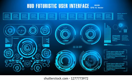 HUD futuristic blue user interface, dashboard display virtual reality technology screen, target