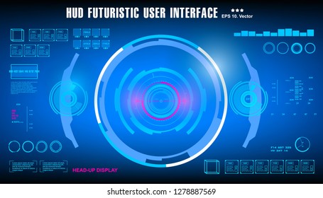 HUD futuristic blue user interface, dashboard display virtual reality technology screen, target
