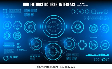 HUD futuristic blue user interface, dashboard display virtual reality technology screen, target