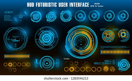 HUD futuristic blue user interface, dashboard display virtual reality technology screen, target