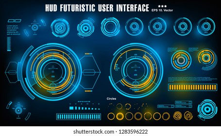 HUD futuristic blue user interface, dashboard display virtual reality technology screen, target