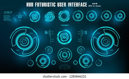 HUD futuristic blue user interface, dashboard display virtual reality technology screen, target