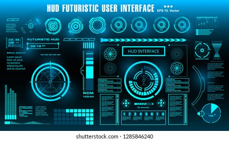 HUD futuristic blue user interface, dashboard display virtual reality technology screen, target