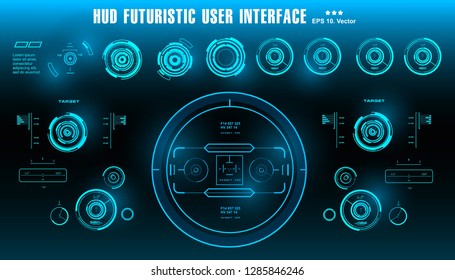 HUD futuristic blue user interface, dashboard display virtual reality technology screen, target