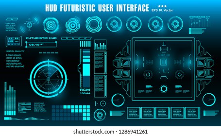HUD futuristic blue user interface, dashboard display virtual reality technology screen, target