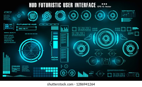 HUD futuristic blue user interface, dashboard display virtual reality technology screen, target