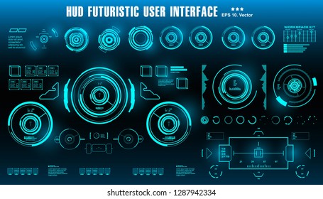 HUD futuristic blue user interface, dashboard display virtual reality technology screen, target