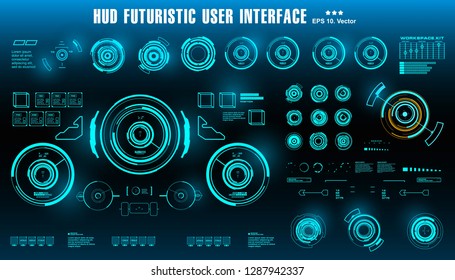 HUD futuristic blue user interface, dashboard display virtual reality technology screen, target