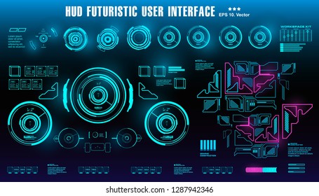 HUD futuristic blue user interface, dashboard display virtual reality technology screen, target